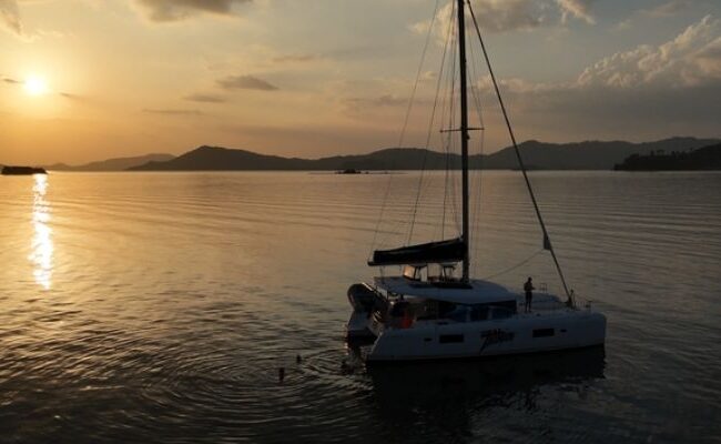 Luxury crewed yacht charter at sunrise in Thailand