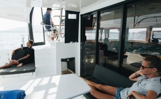 Luxury catamaran interior for crewed yacht charter in Thailand